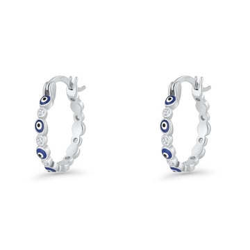 Evil Eye Hoop Earring 15mm Round Cubic Zirconia 925 Sterling Silver Wholesale
